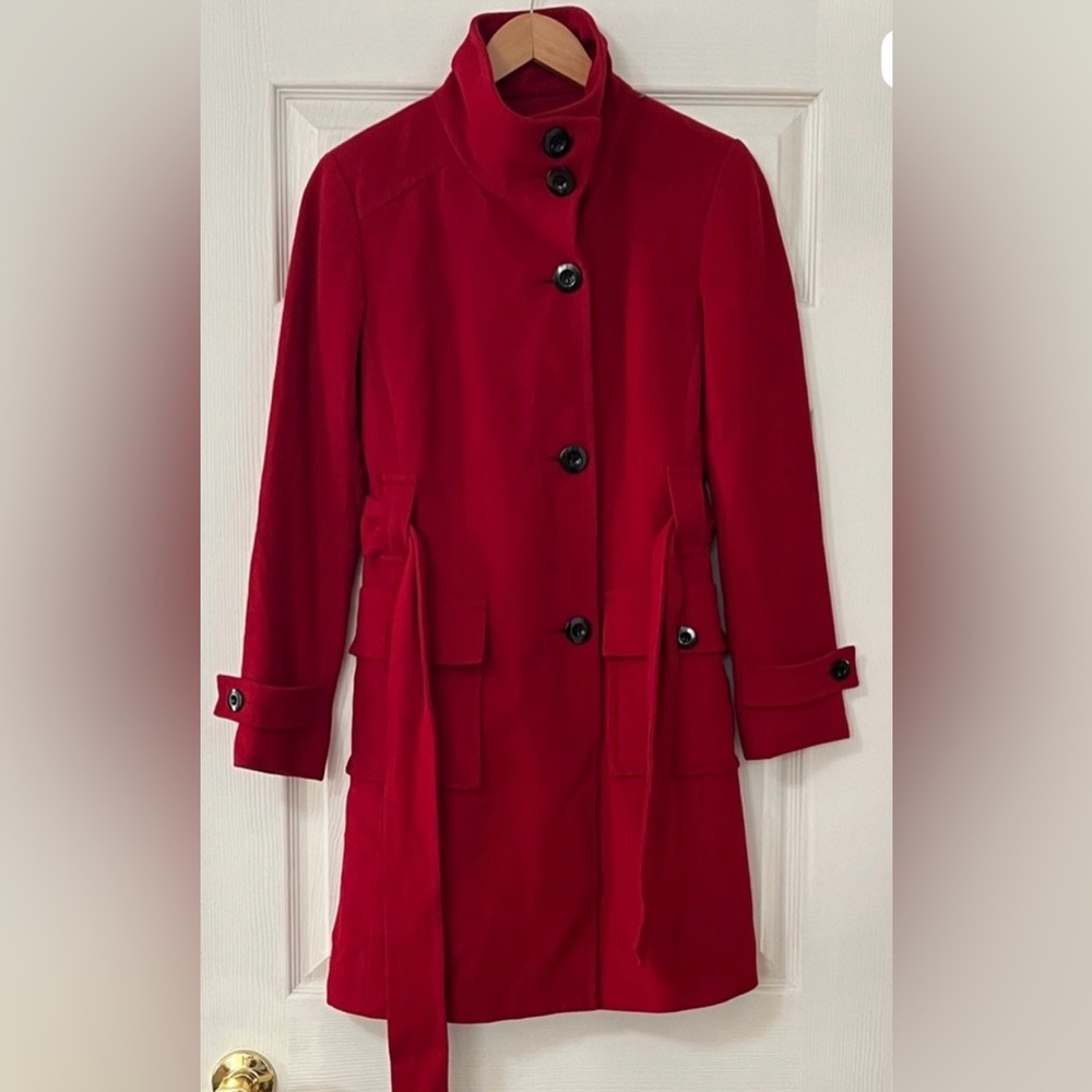 Kenneth Cole Reaction Vibrant Red Trench Coat - Picture 3 of 7